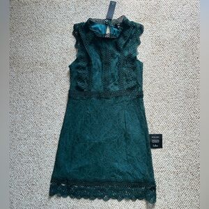 NWT Lulu’s Med My Sweetheart Dark Teal Green Lace Mini Dress Coquette
